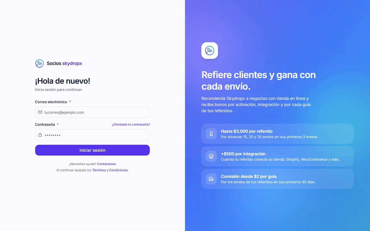 Captura de pantalla de Socios Skydropx