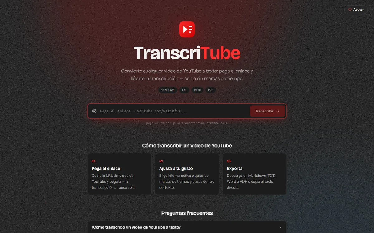 Captura de pantalla de TranscriTube